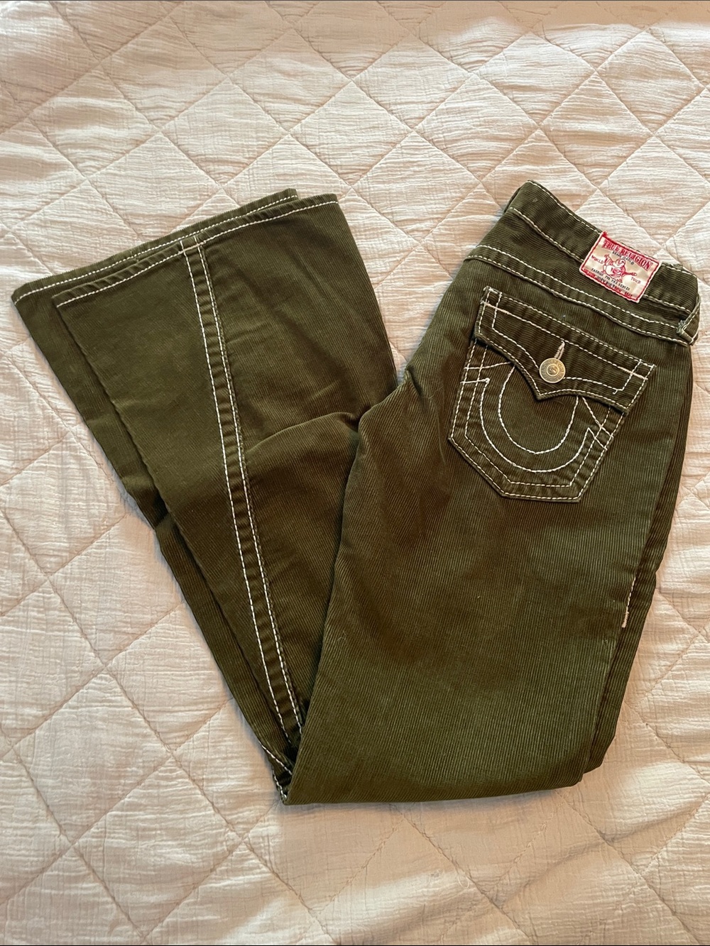 True Religion Women's Olive Green Boot Cut Cords